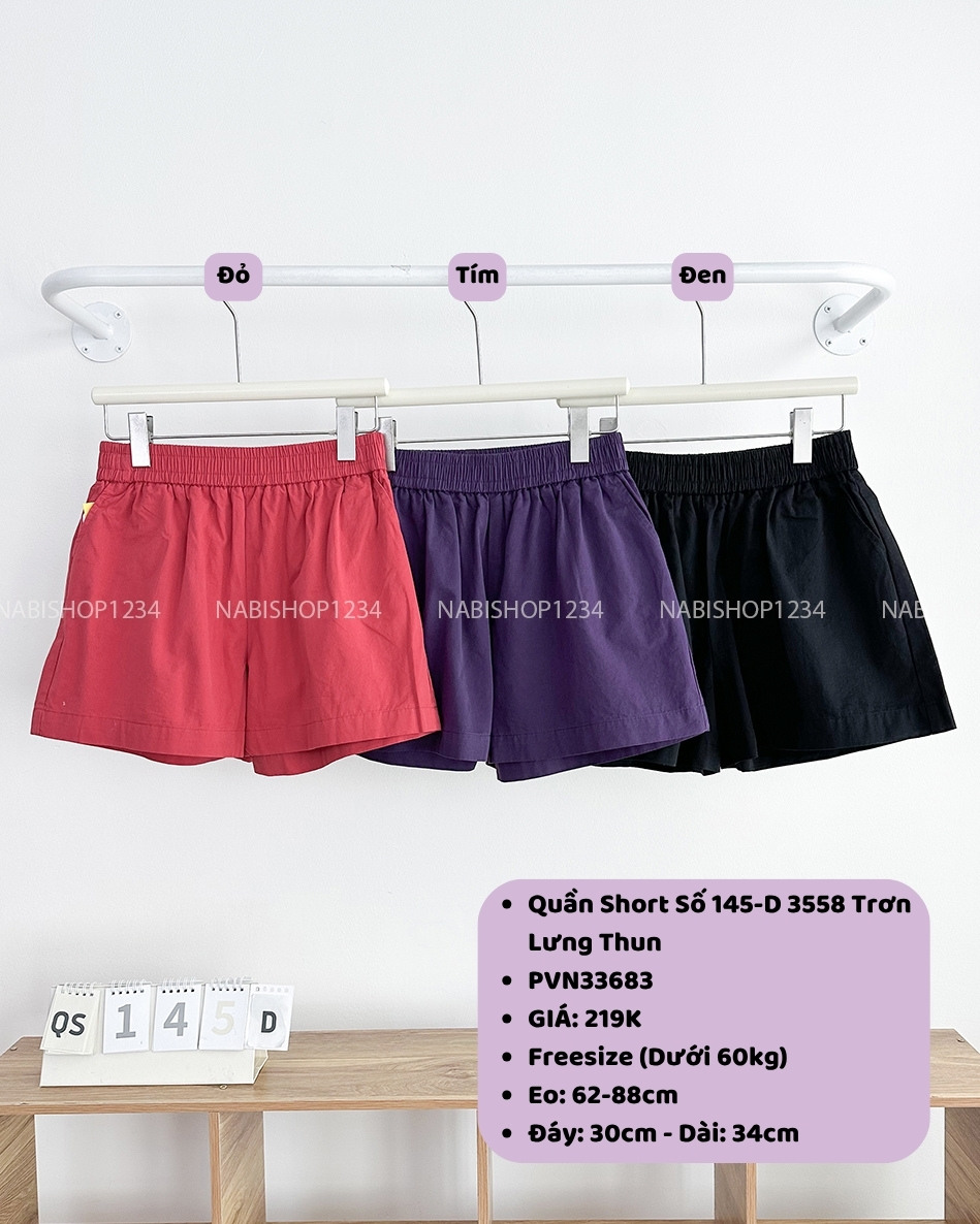 Quần Short Số 145-D 3558 Trơn Lưng Thun