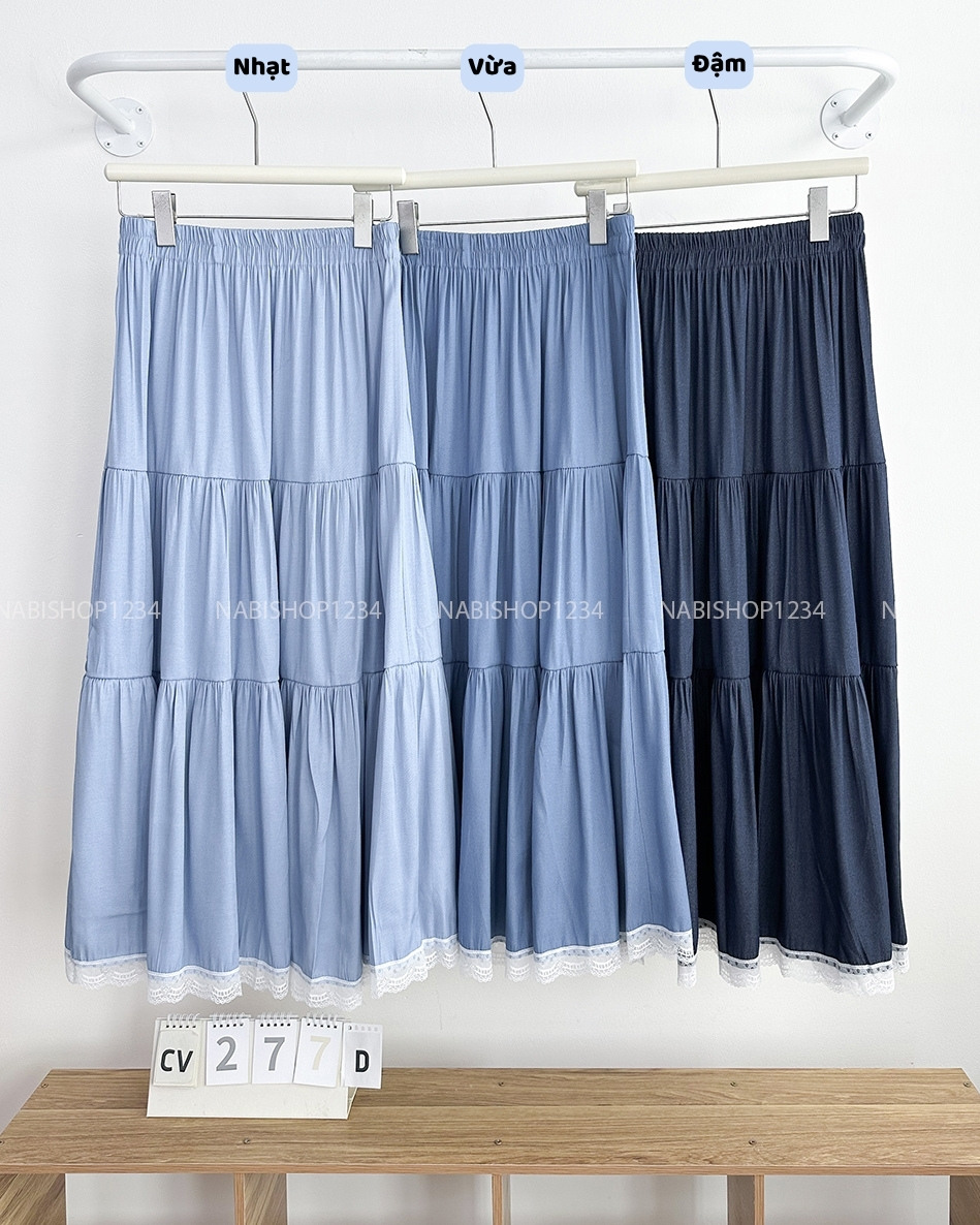 Chân Váy Số 277-D 1067 Dài Jean Giấy 3 Tầng
