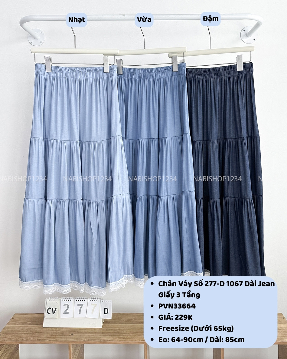 Chân Váy Số 277-D 1067 Dài Jean Giấy 3 Tầng