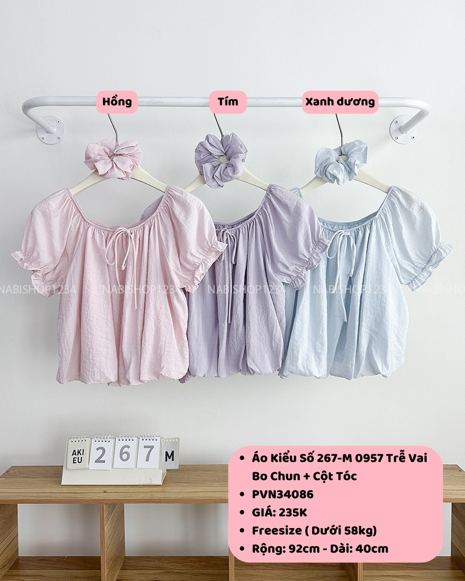 Áo Kiểu Số 267-M 0957 Trễ Vai Bo Chun + Cột Tóc