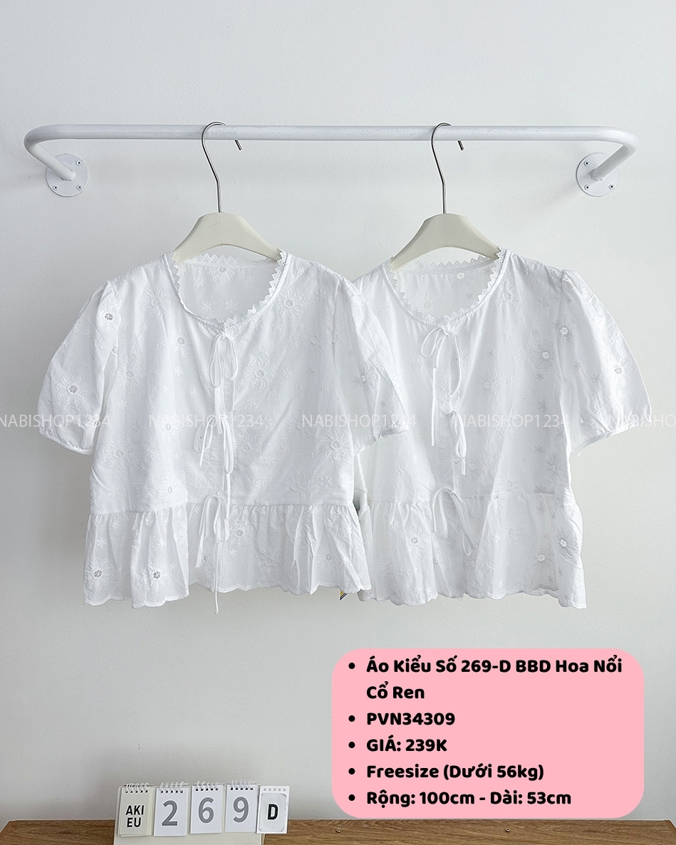 Áo Kiểu Số 269-D BBD Hoa Nổi Cổ Ren