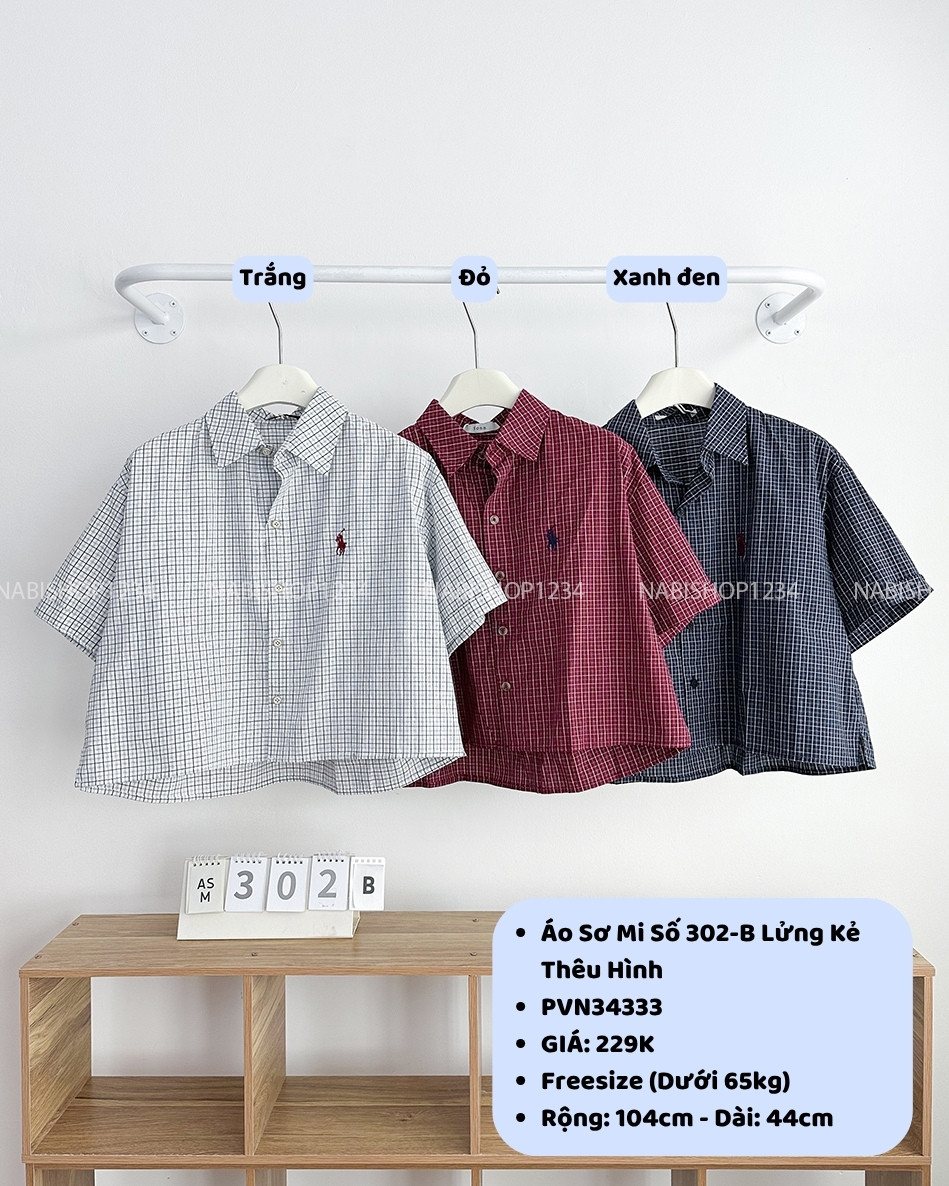 Áo Sơ Mi Số 302-B Lửng Kẻ Thêu Hình