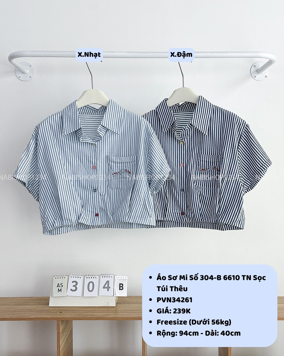 Áo Sơ Mi Số 304-B 6610 TN Sọc Túi Thêu