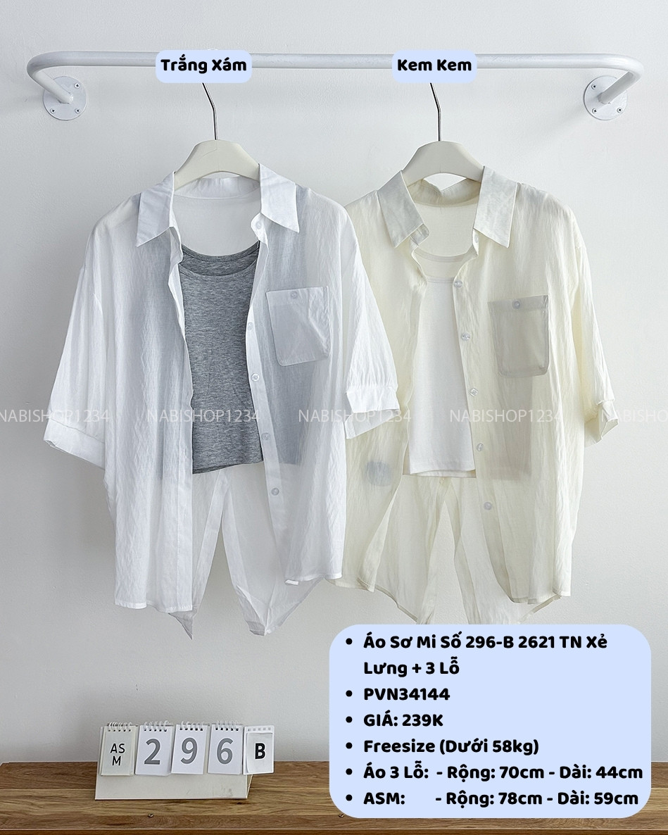 Áo Sơ Mi Số 296-B 2621 TN Xẻ Lưng + 3 Lỗ
