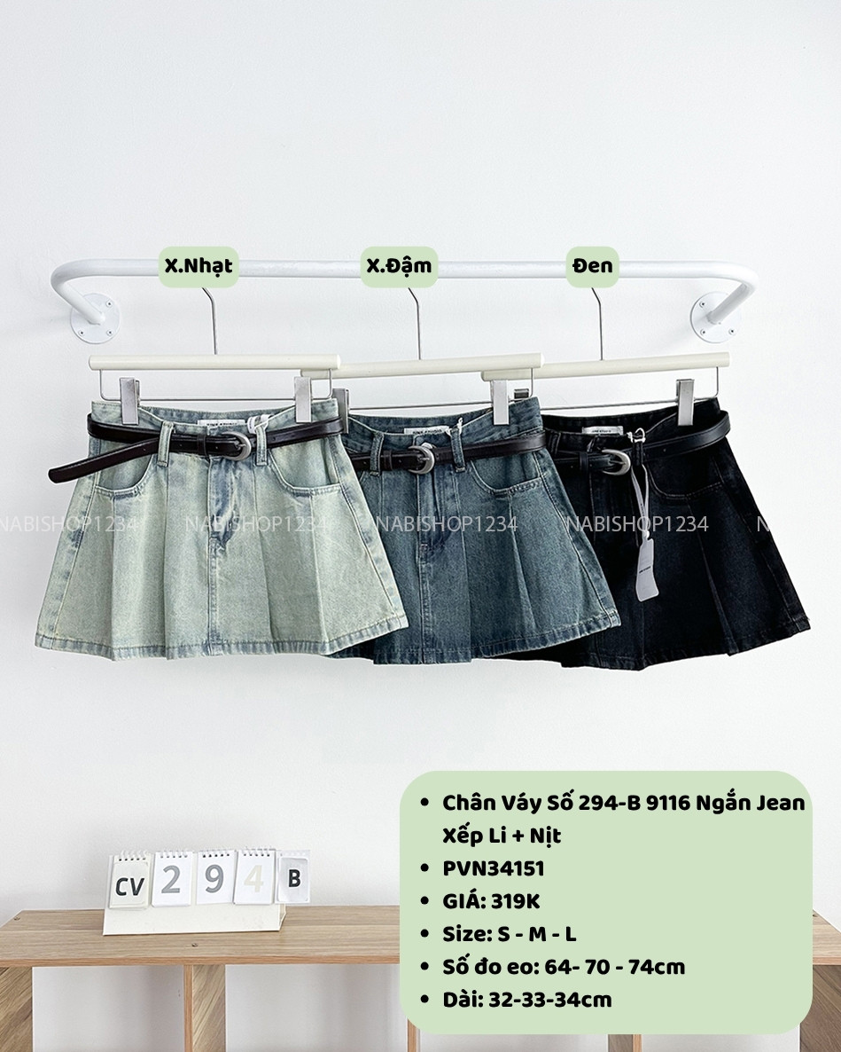 Chân Váy Số 294-B 9116 Ngắn Jean Xếp Li + Nịt