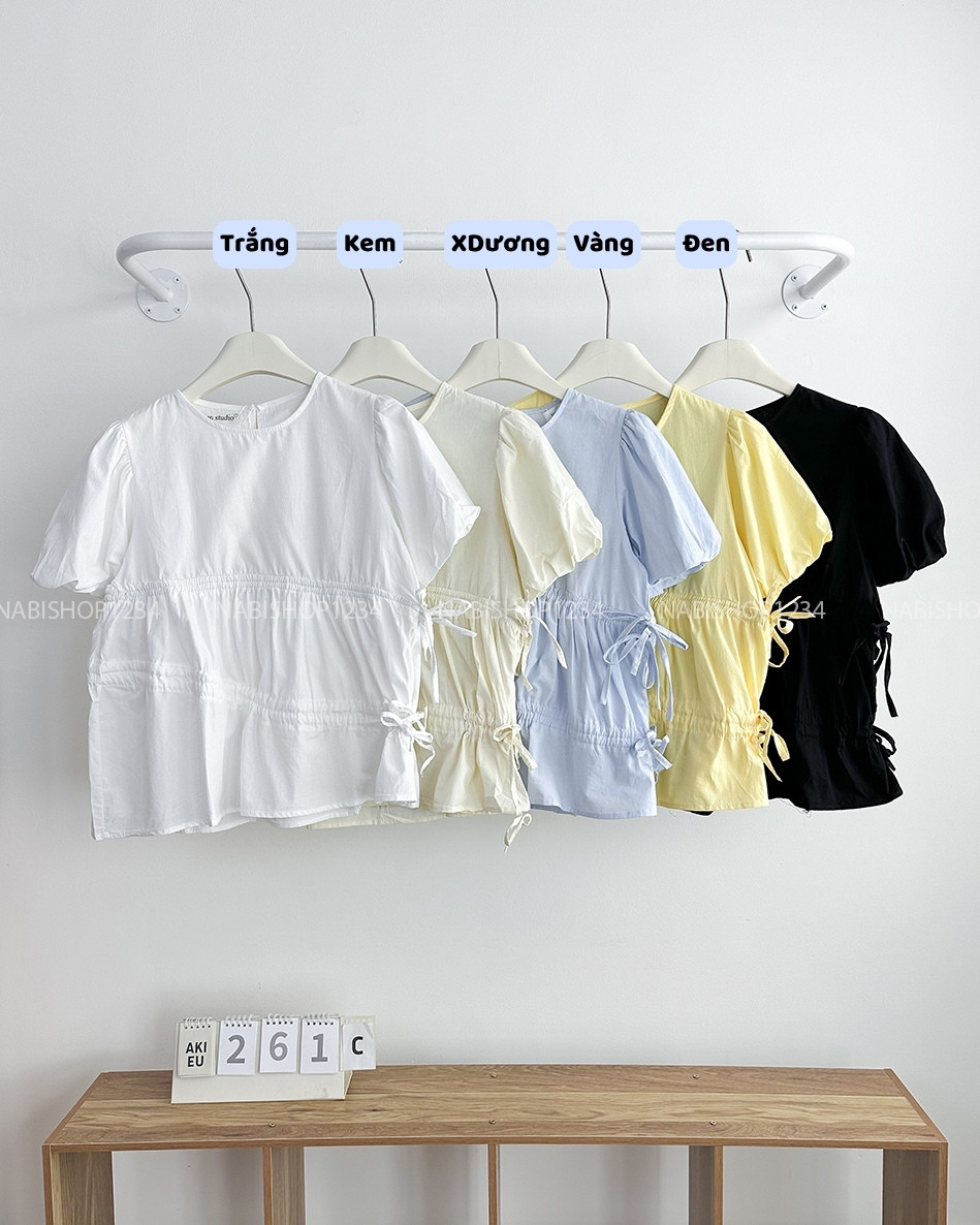 (DEAL) Áo Kiểu Số 261-C Tay Phồng Rút Eo