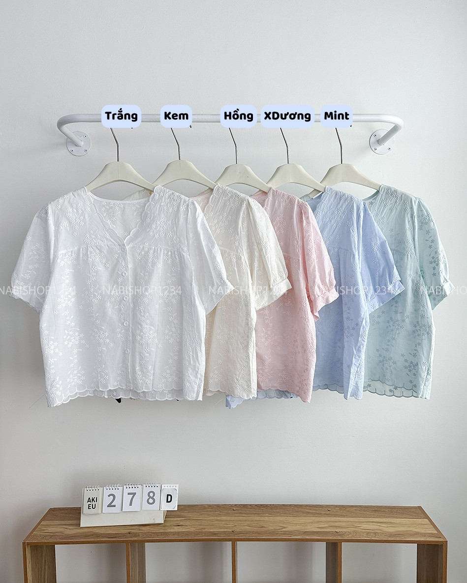 Áo Kiểu Số 278-D Cổ V Viền Hoa Nổi