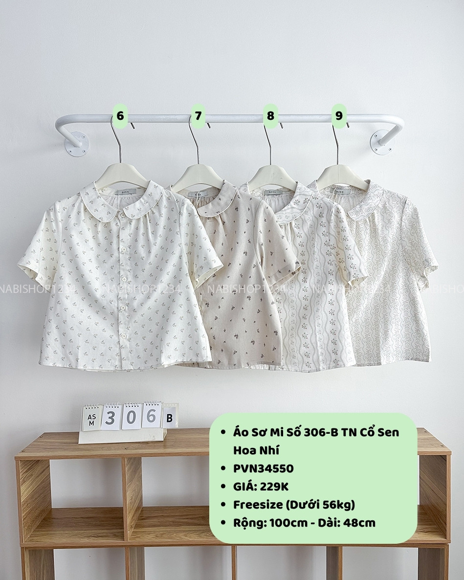 Áo Sơ Mi Số 306-B TN Cổ Sen Hoa Nhí
