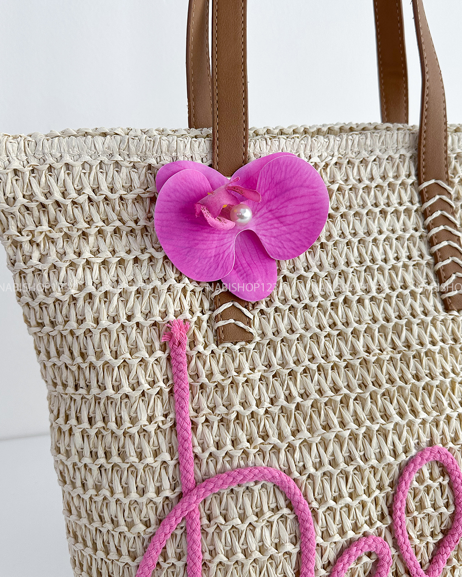 Túi Số 166-H 603 Tote Cói Hello + Kẹp Hoa