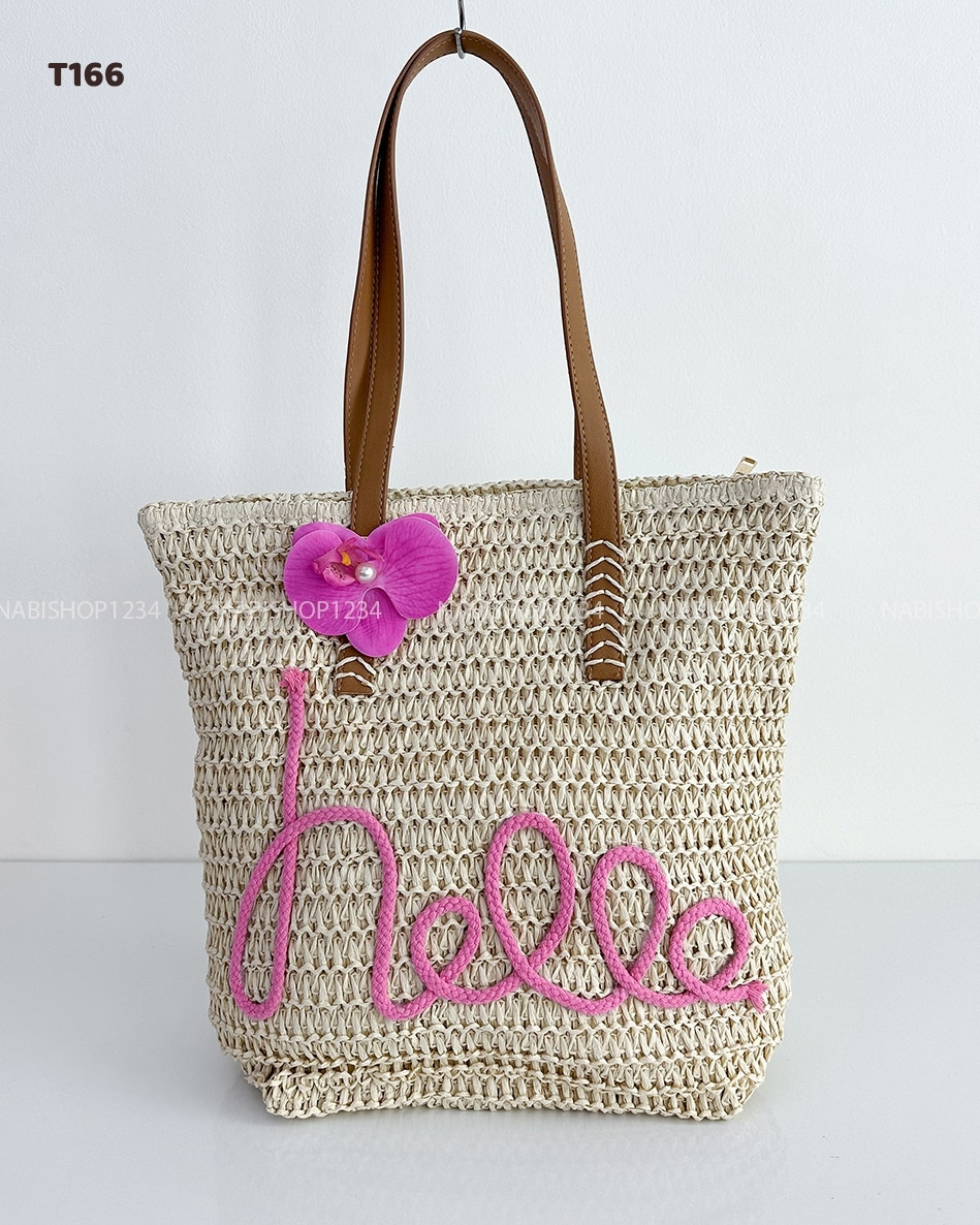 Túi Số 166-H 603 Tote Cói Hello + Kẹp Hoa