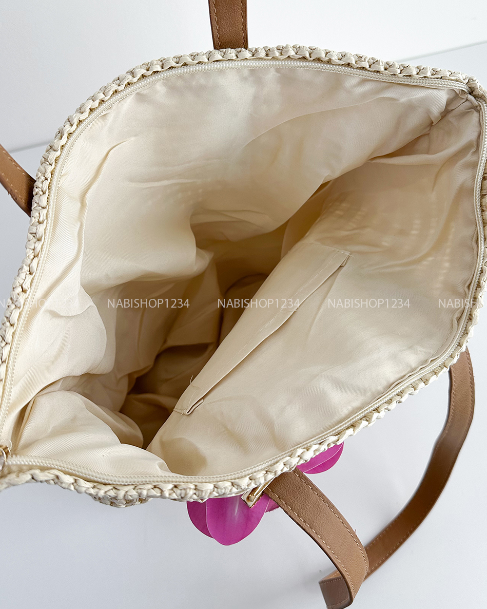Túi Số 166-H 603 Tote Cói Hello + Kẹp Hoa