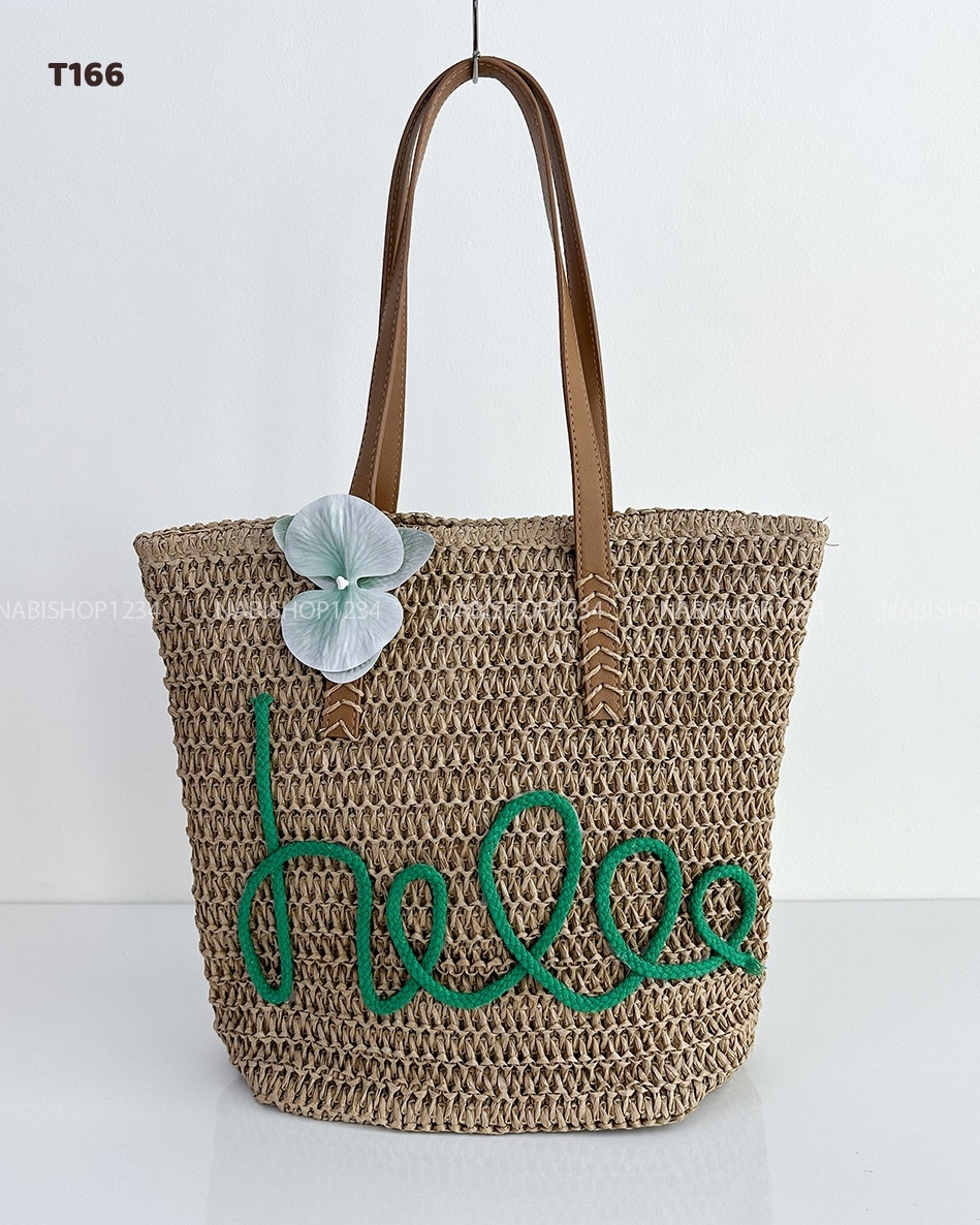 Túi Số 166-H 603 Tote Cói Hello + Kẹp Hoa