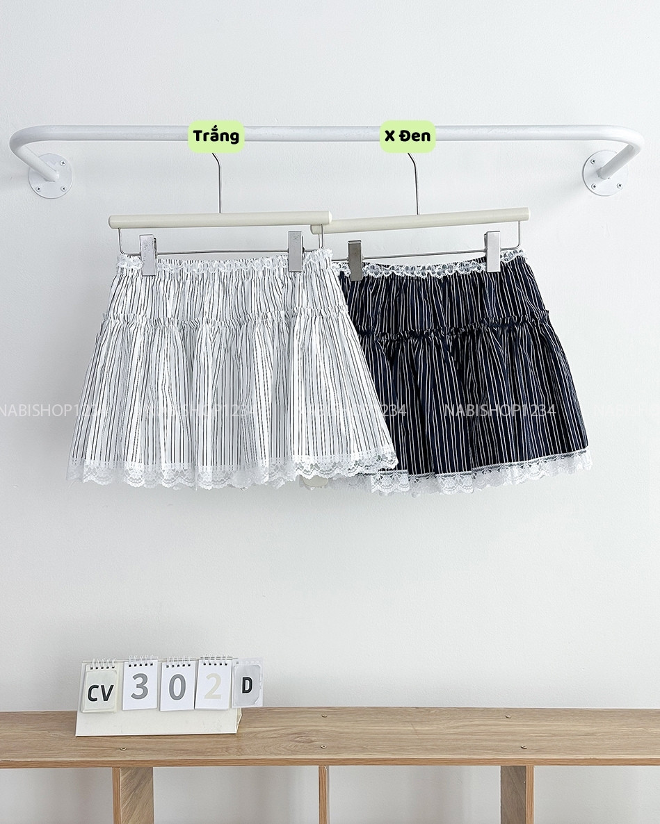 Chân Váy Số 302-D 2853 Ngắn Sọc Ren