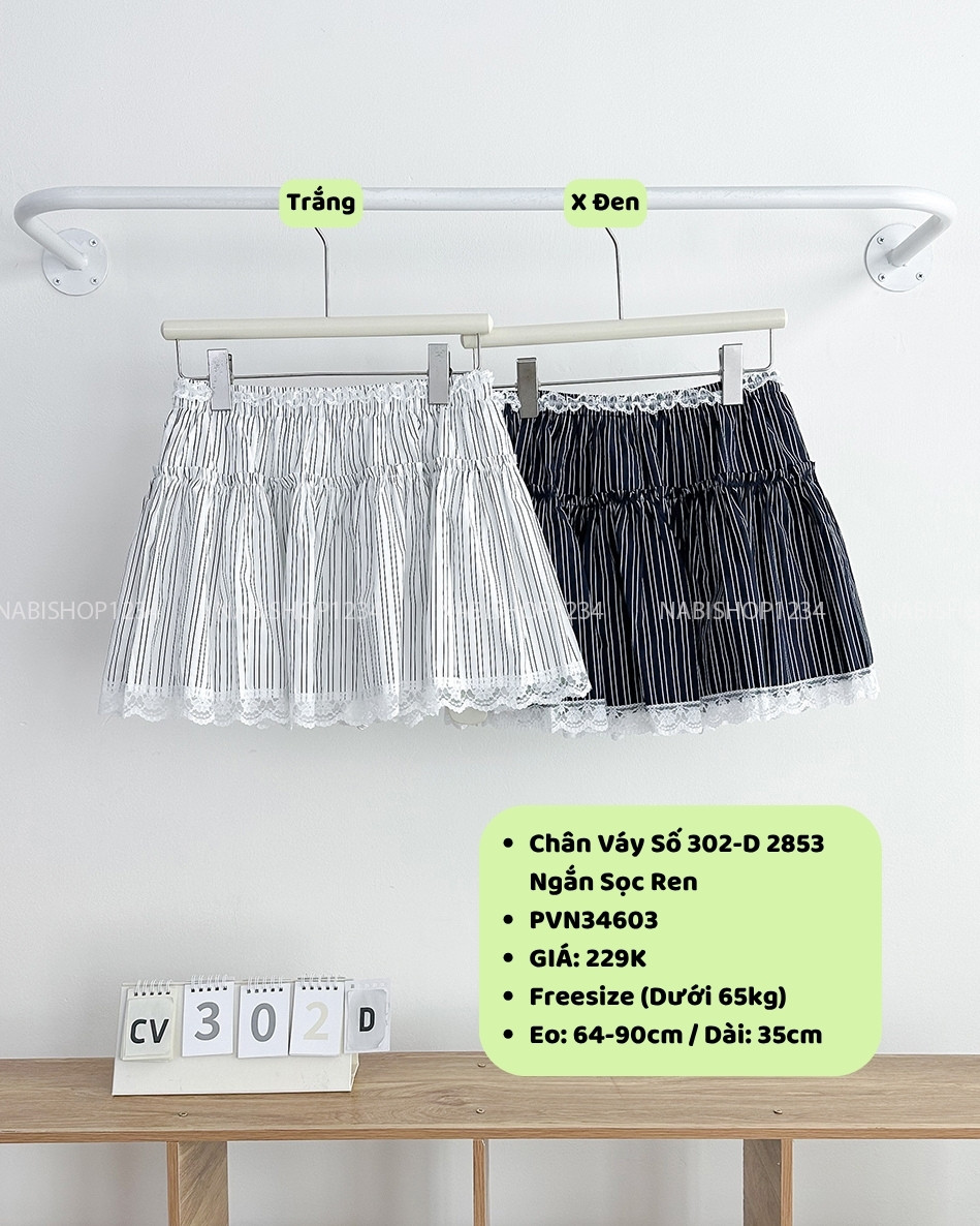 Chân Váy Số 302-D 2853 Ngắn Sọc Ren