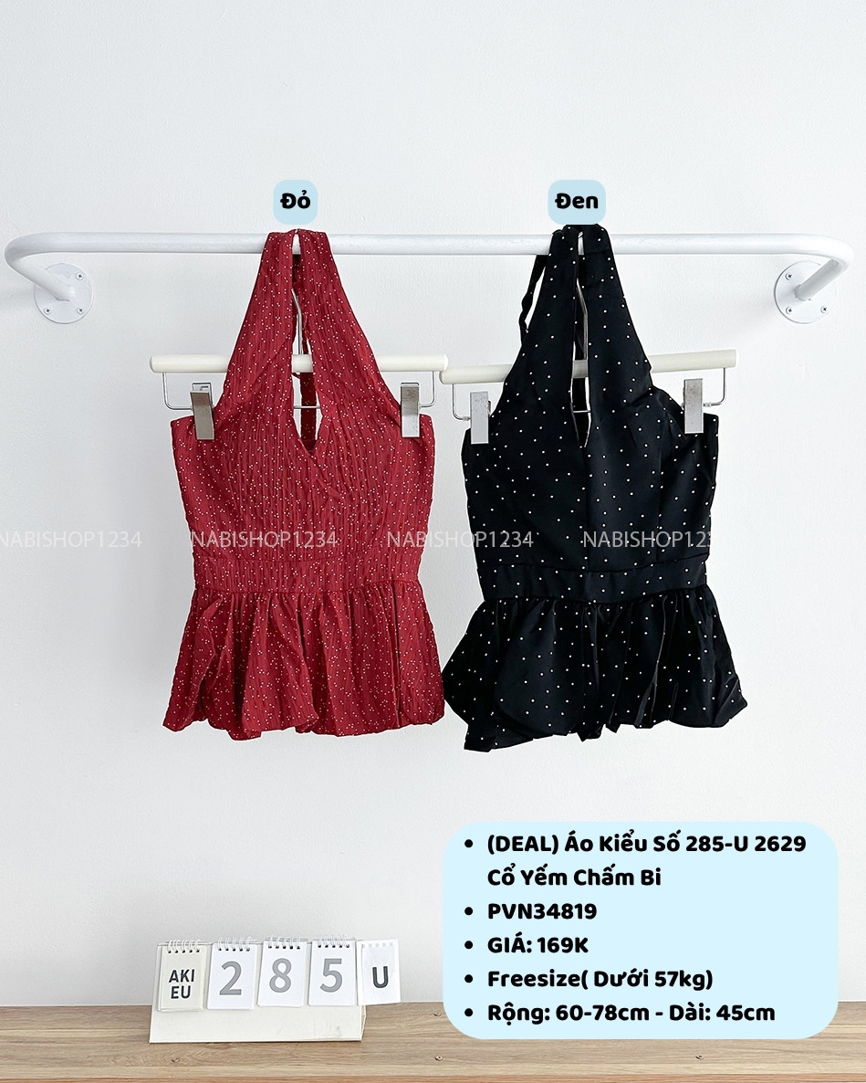 (DEAL) Áo Kiểu Số 285-U 2629 Cổ Yếm Chấm Bi