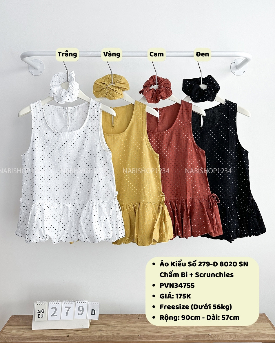 Áo Kiểu Số 279-D 8020 SN Chấm Bi + Scrunchies