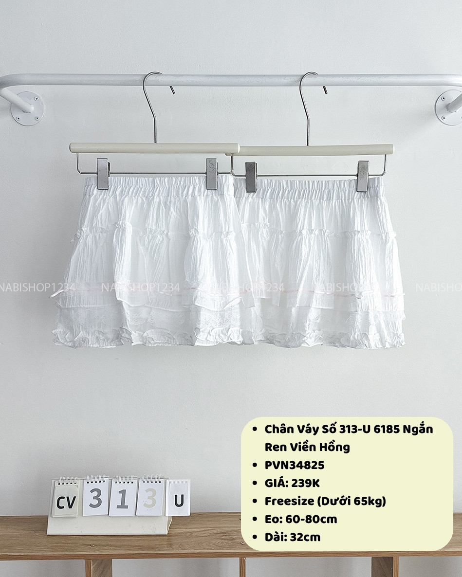 Chân Váy Số 313-U 6185 Ngắn Ren Viền Hồng