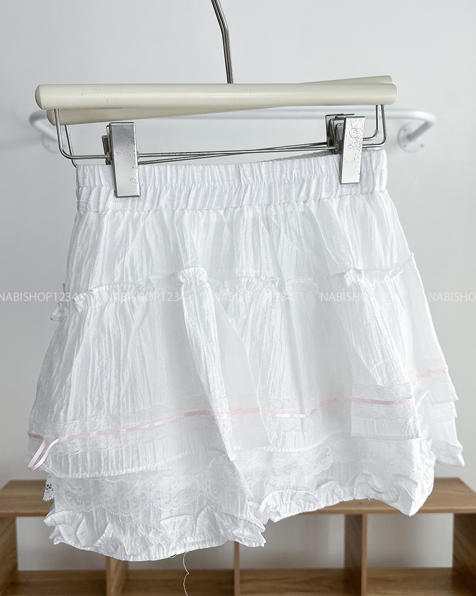 Chân Váy Số 313-U 6185 Ngắn Ren Viền Hồng