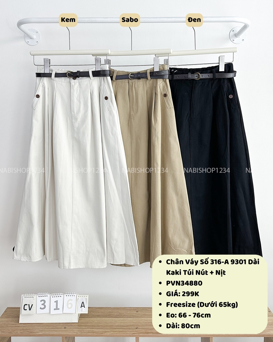 Chân Váy Số 316-A 9301 Dài Kaki Túi Nút + Nịt