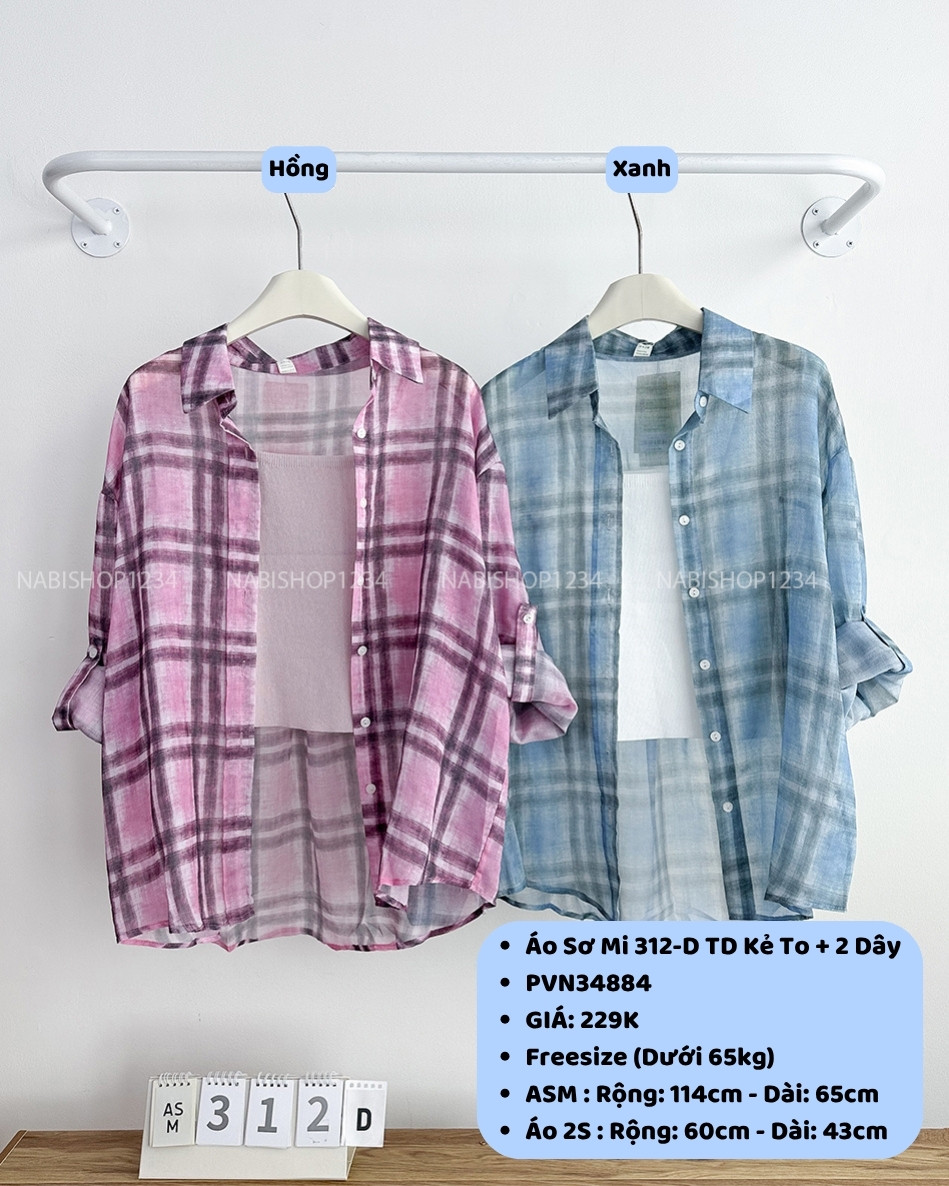 Áo Sơ Mi Số 312-D TD Kẻ To + 2 Dây