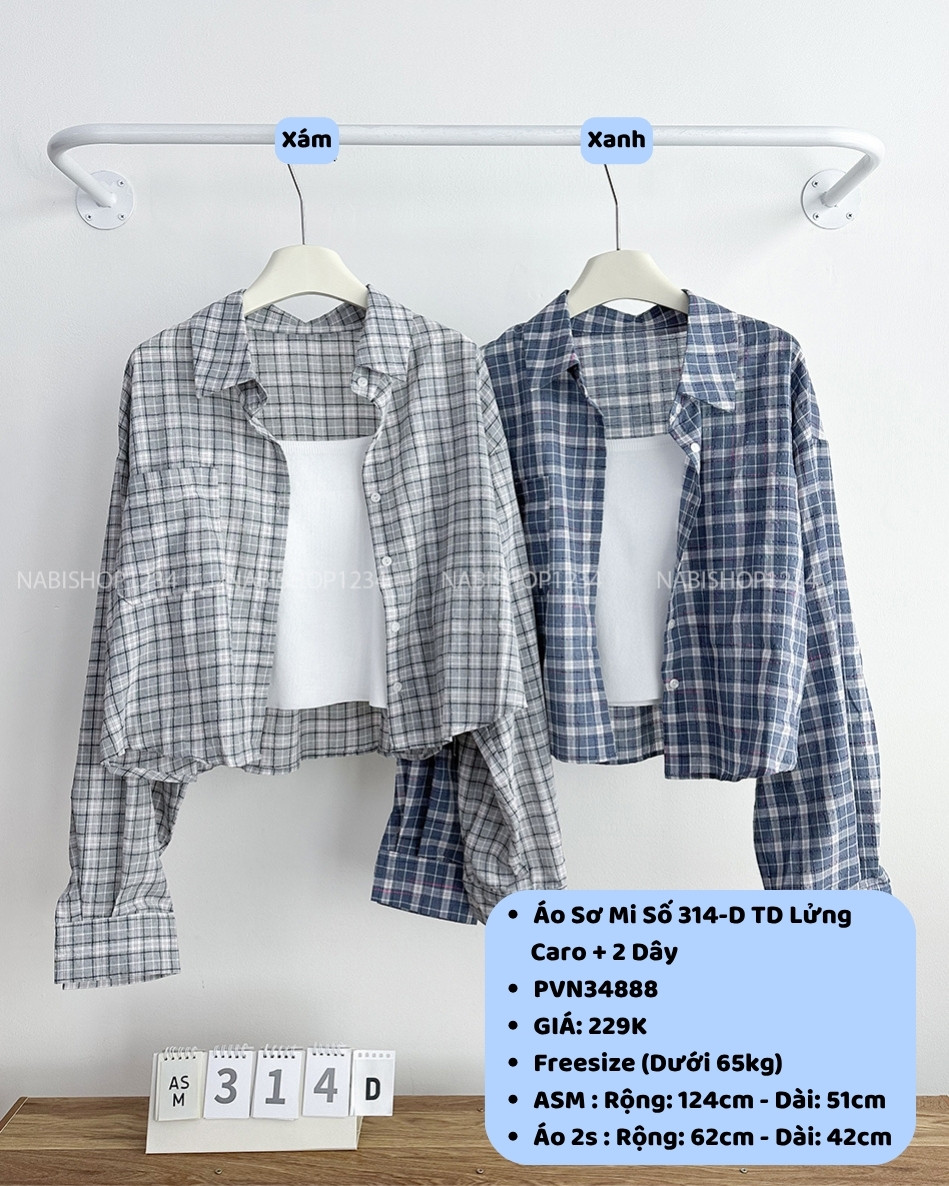 Áo Sơ Mi Số 314-D TD Lửng Caro + 2 Dây