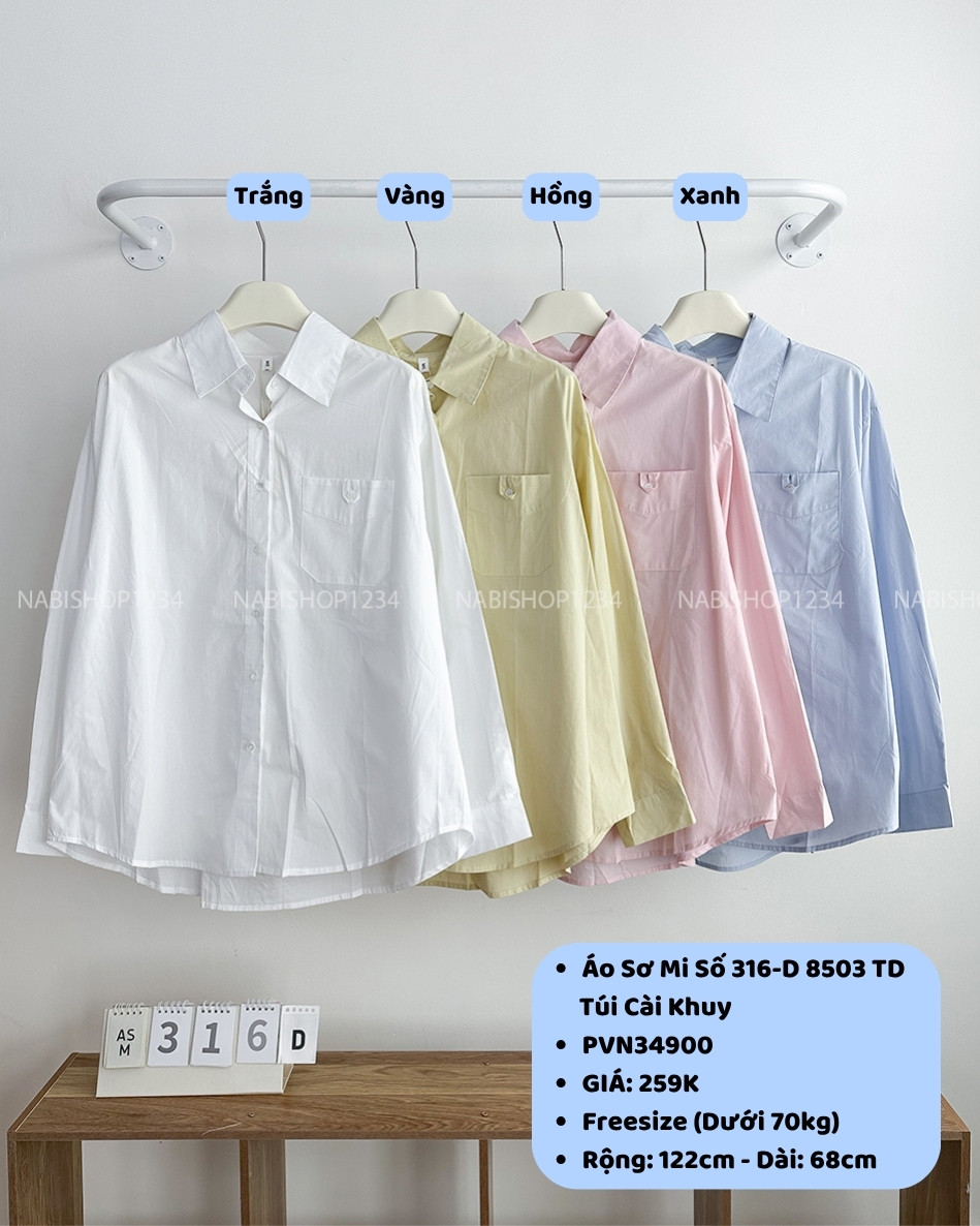 Áo Sơ Mi Số 316-D 8503 TD Túi Cài Khuy