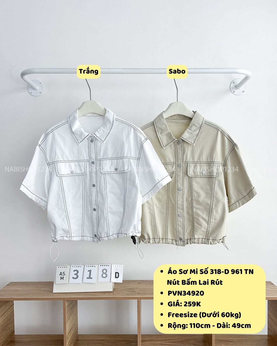 Áo Sơ Mi Số 318-D 961 TN Nút Bấm Lai Rút