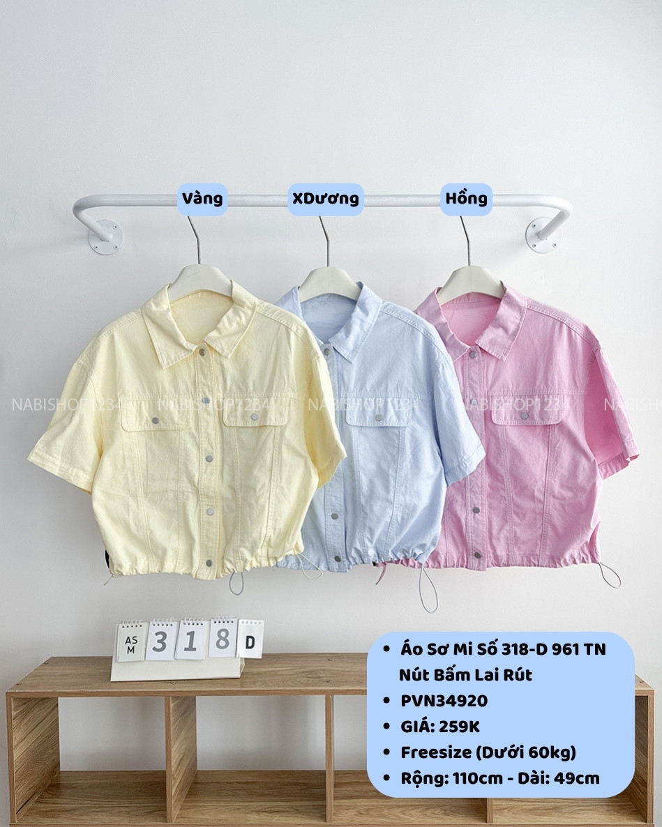 Áo Sơ Mi Số 318-D 961 TN Nút Bấm Lai Rút