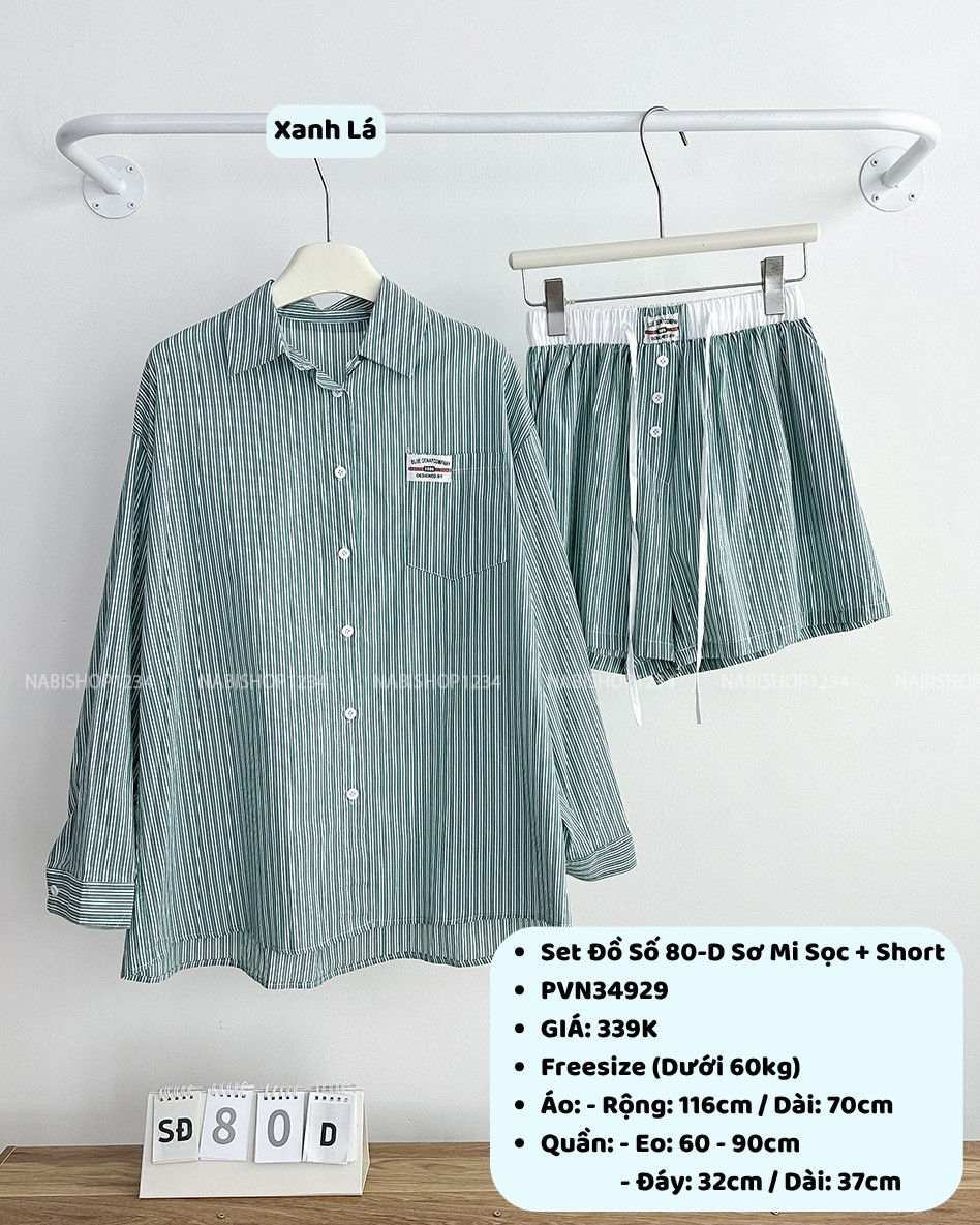 Set Đồ Số 80-D Sơ Mi Sọc + Short
