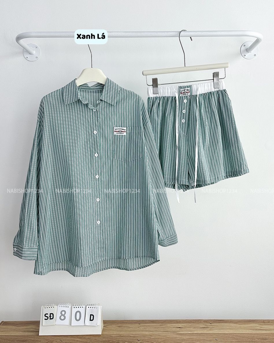 Set Đồ Số 80-D Sơ Mi Sọc + Short