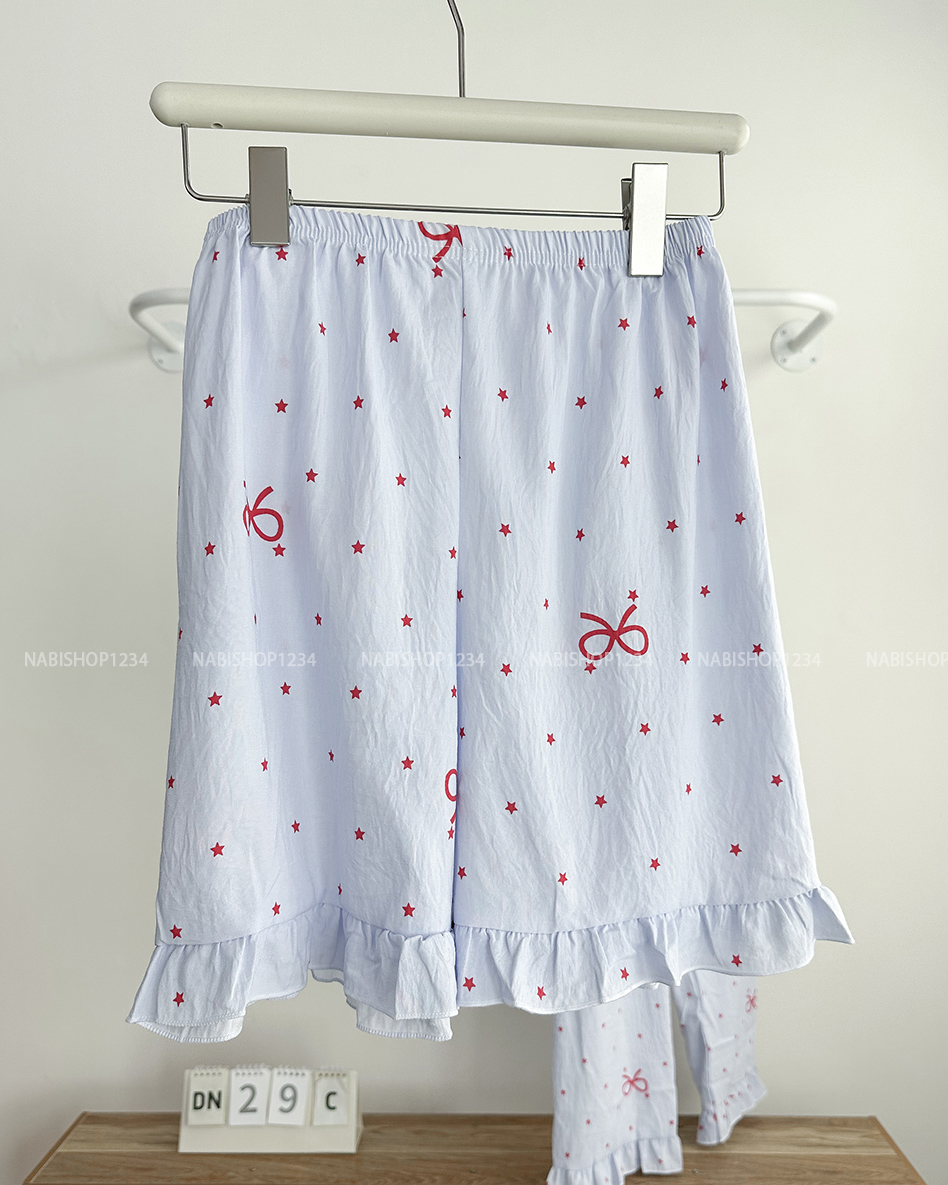 Đồ Ngủ Số 29-C Nơ Đỏ Thêu Mèo 3 Món