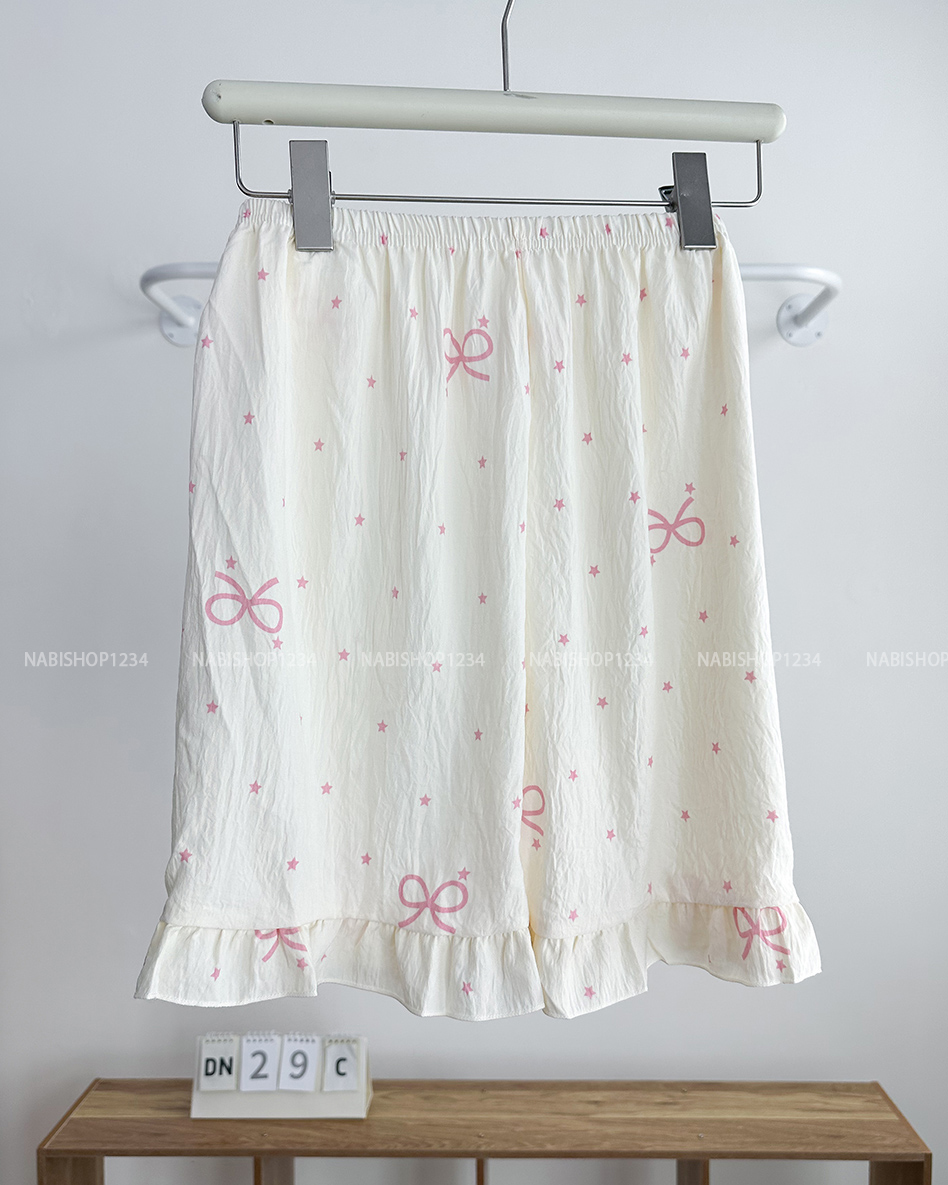 Đồ Ngủ Số 29-C Nơ Đỏ Thêu Mèo 3 Món