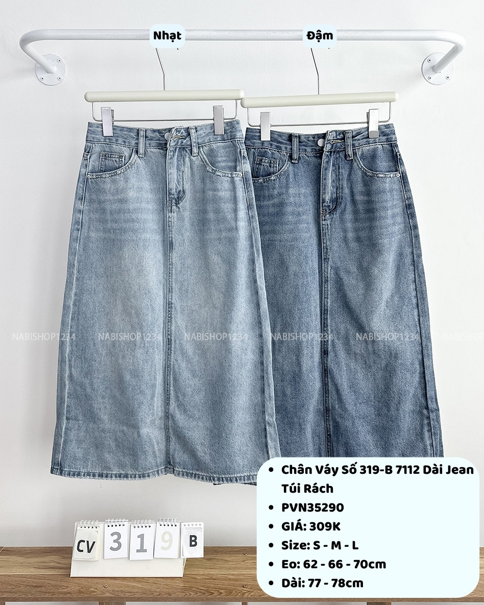 Chân Váy Số 319-B 7112 Dài Jean Túi Rách