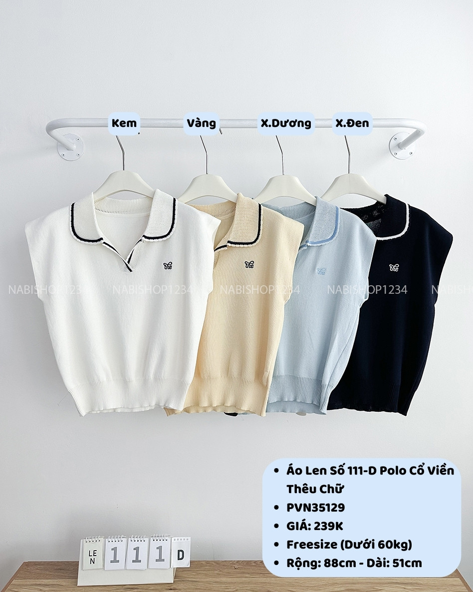 Áo Len Số 111-D Polo Cổ Viền Thêu Chữ
