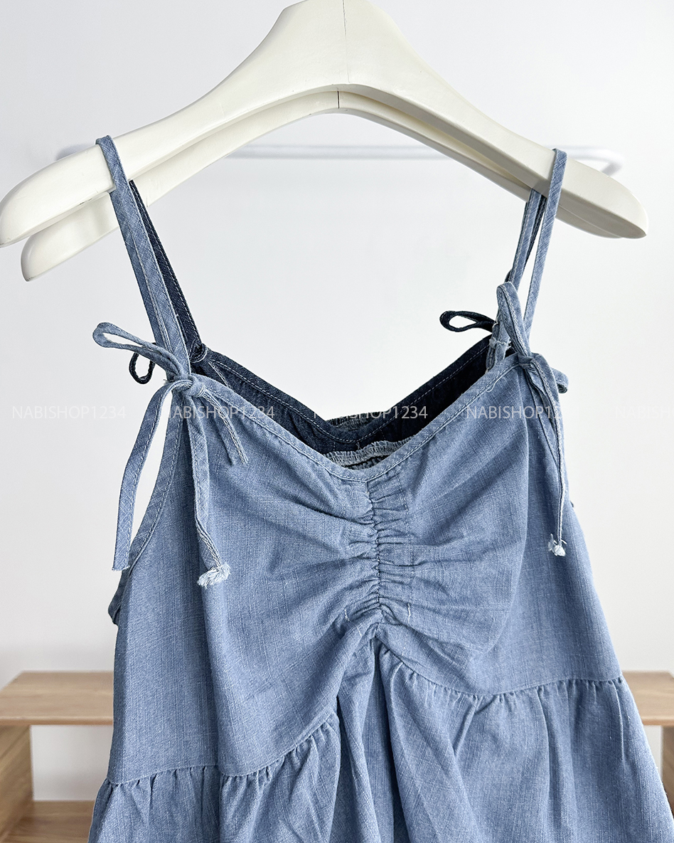 Áo Kiểu Số 295-D 3609 2 Dây Denim Nhún Ngực