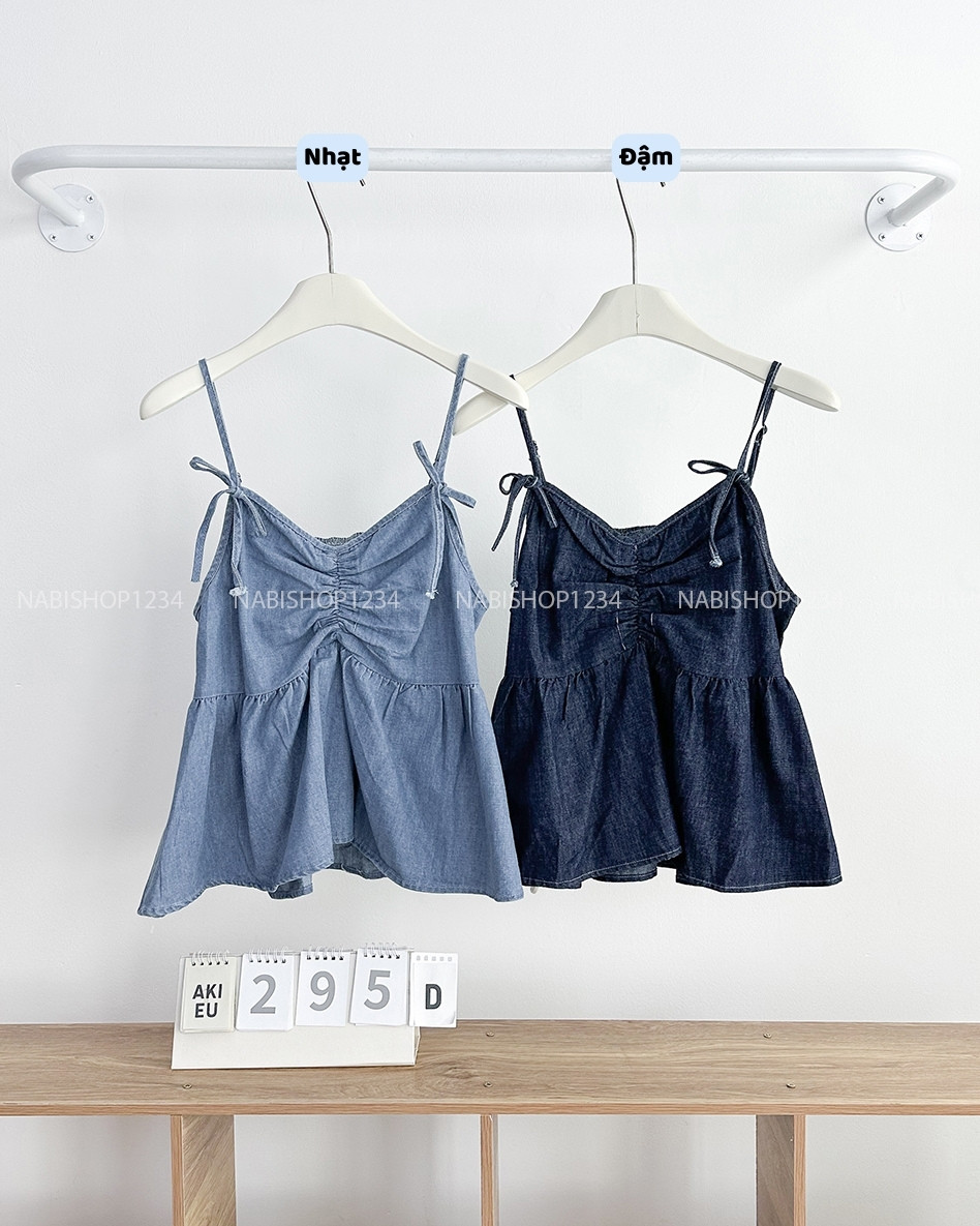 Áo Kiểu Số 295-D 3609 2 Dây Denim Nhún Ngực