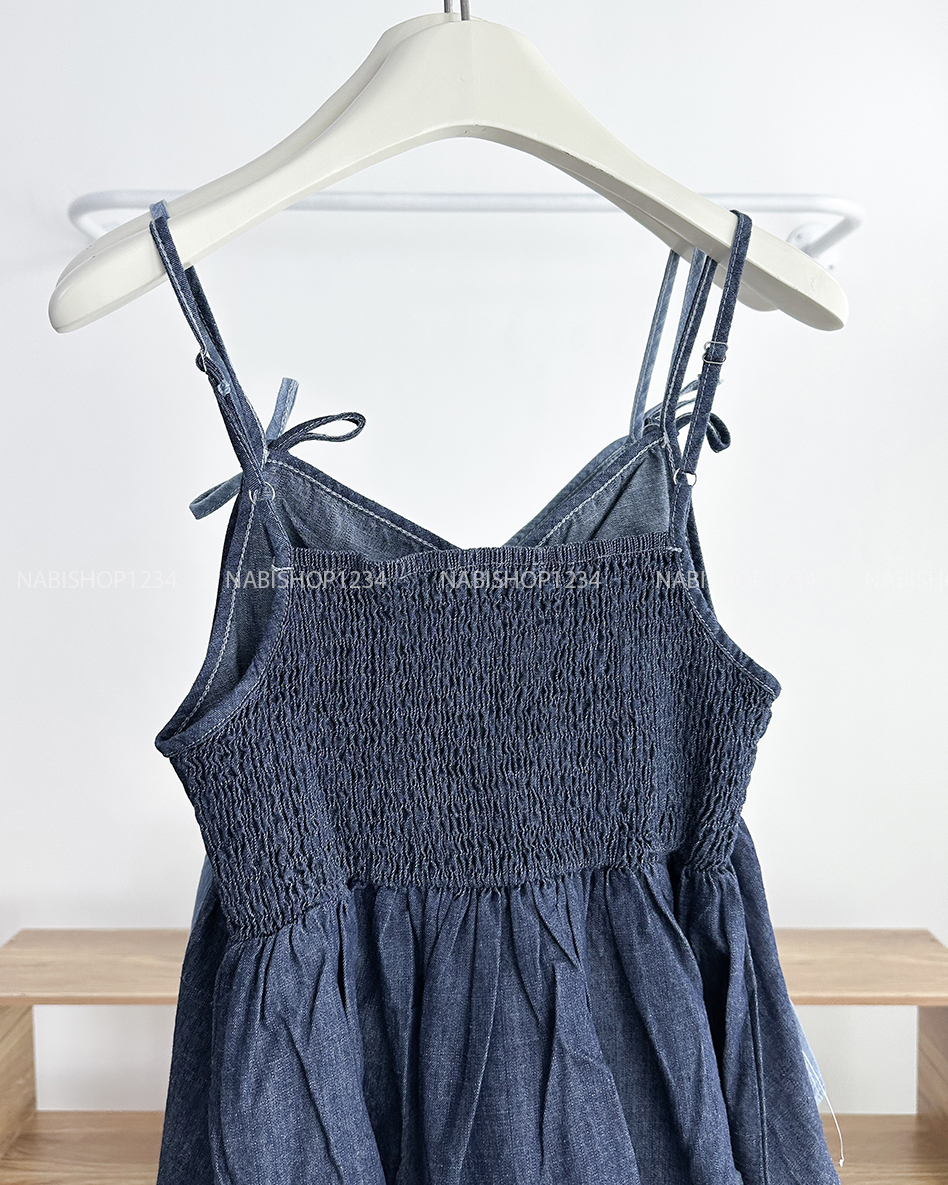 Áo Kiểu Số 295-D 3609 2 Dây Denim Nhún Ngực