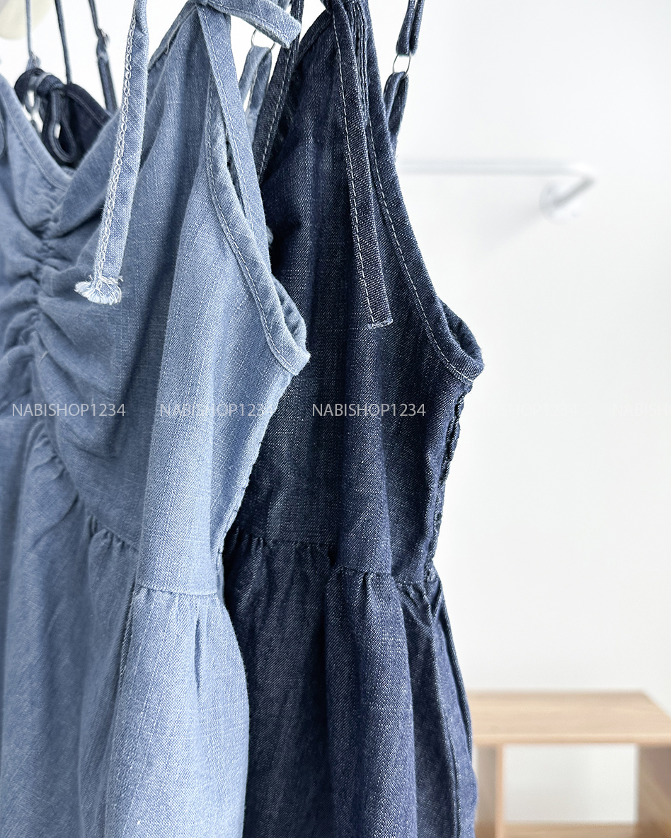 Áo Kiểu Số 295-D 3609 2 Dây Denim Nhún Ngực