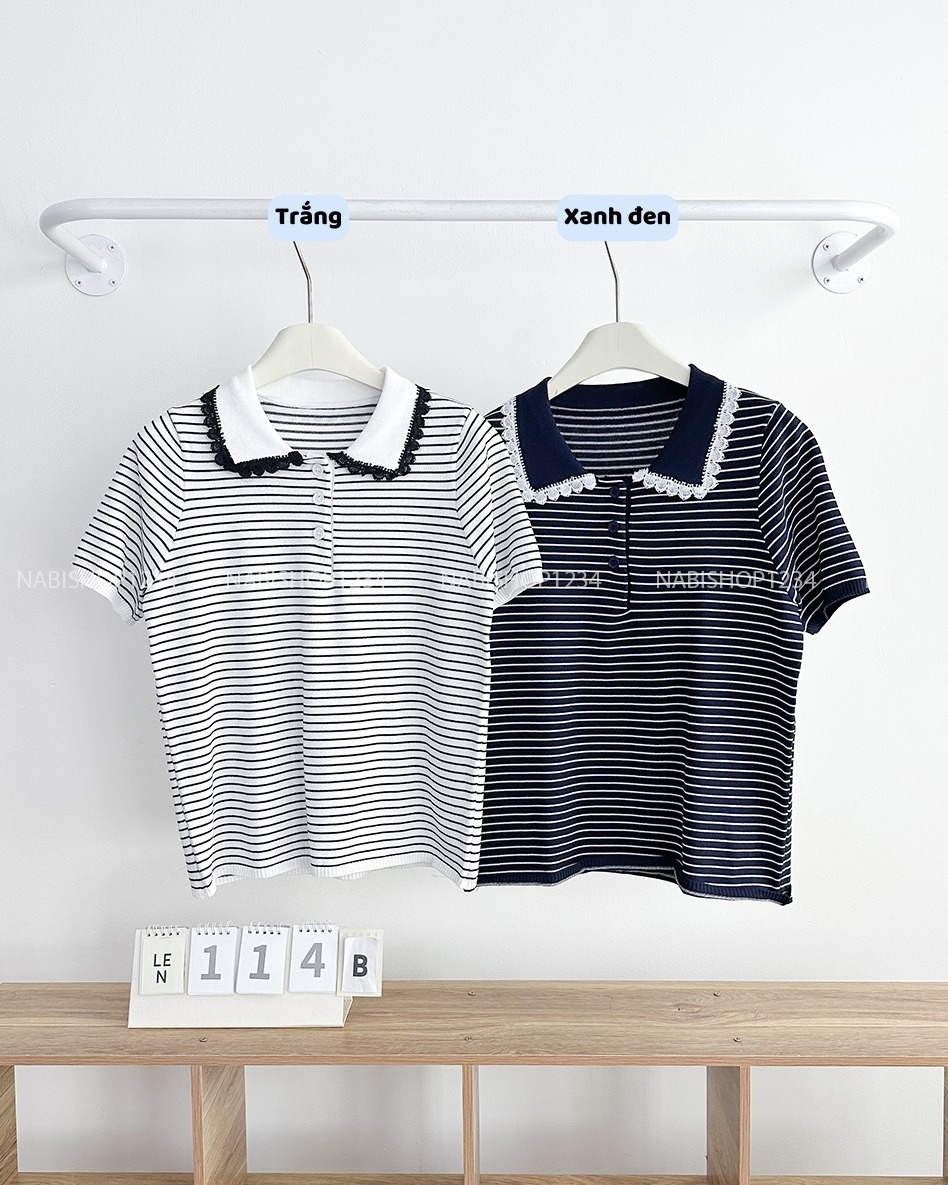 Áo Len Số 114-B Polo Viền Ren Kẻ
