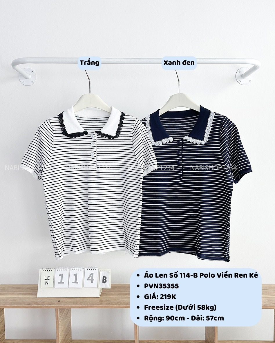 Áo Len Số 114-B Polo Viền Ren Kẻ