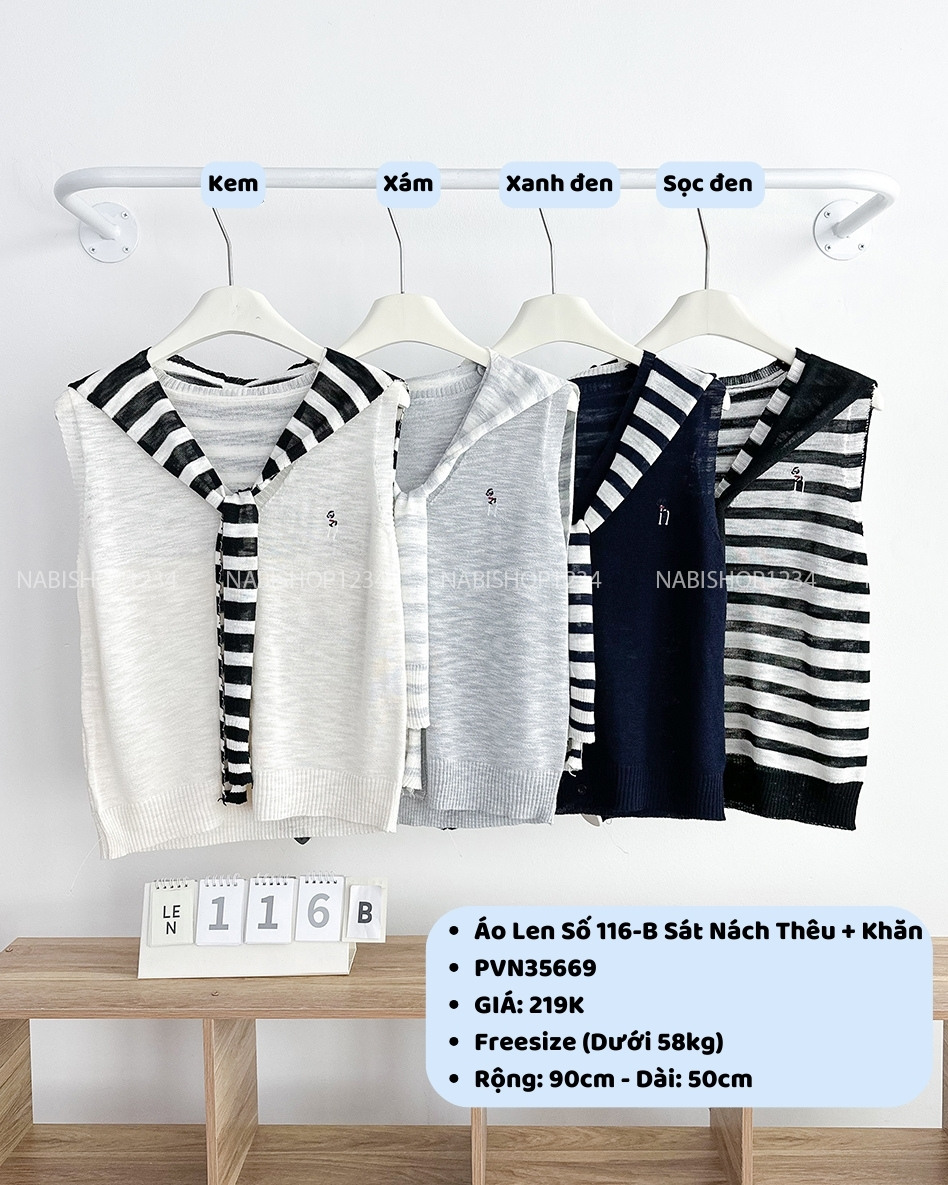 Áo Len Số 116-B Sát Nách Thêu + Khăn