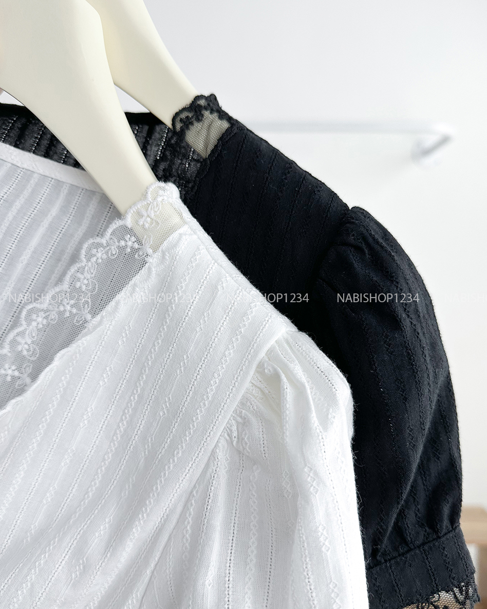 Áo Kiểu Số 303-B 6099 Cổ V Ren Nhún Sau