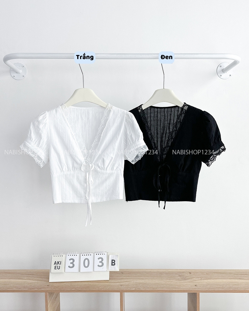 Áo Kiểu Số 303-B 6099 Cổ V Ren Nhún Sau