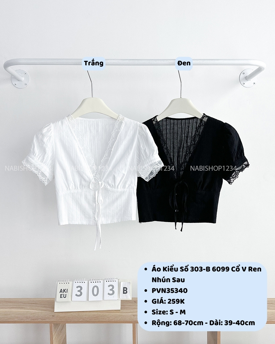 Áo Kiểu Số 303-B 6099 Cổ V Ren Nhún Sau