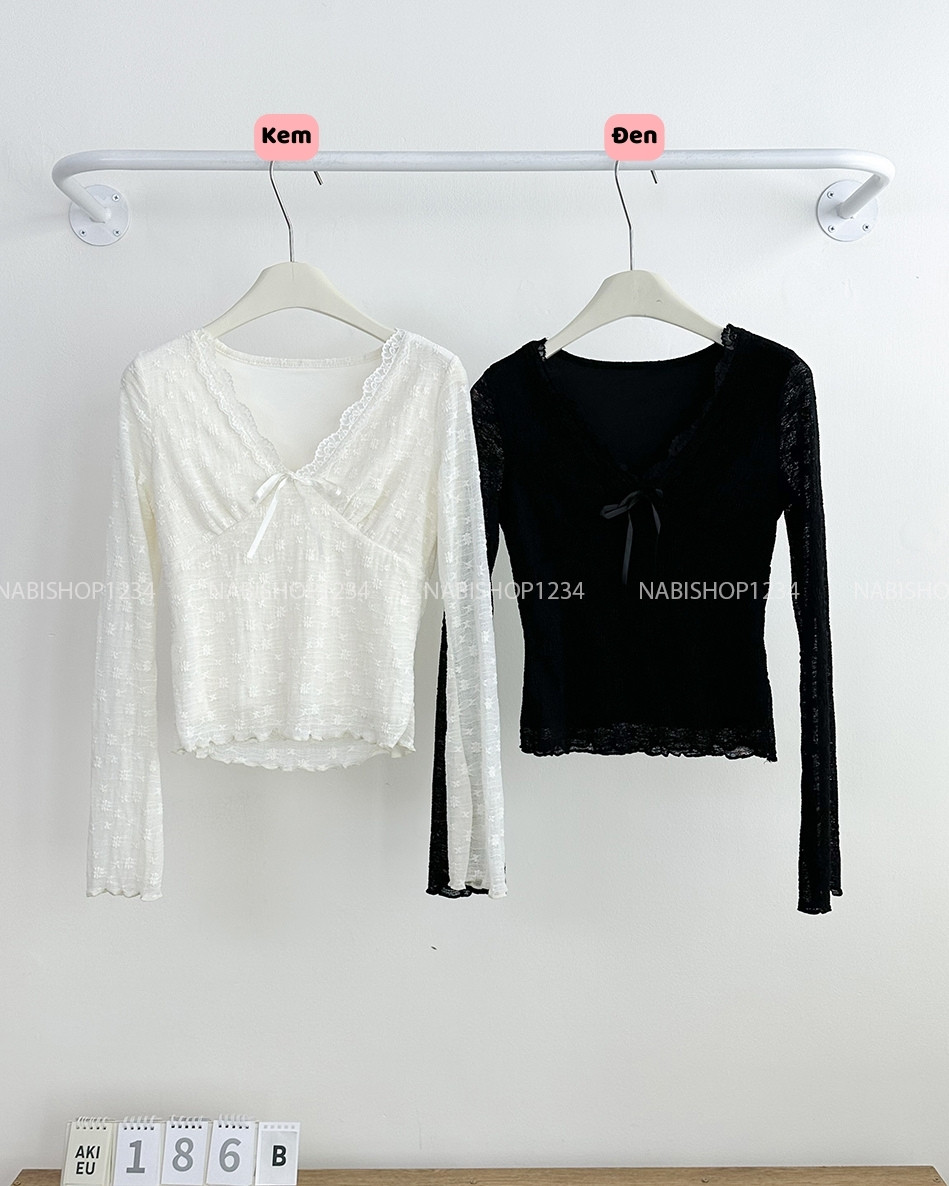 Áo Kiểu Số 186-B 2552 Ren Cổ V Nơ