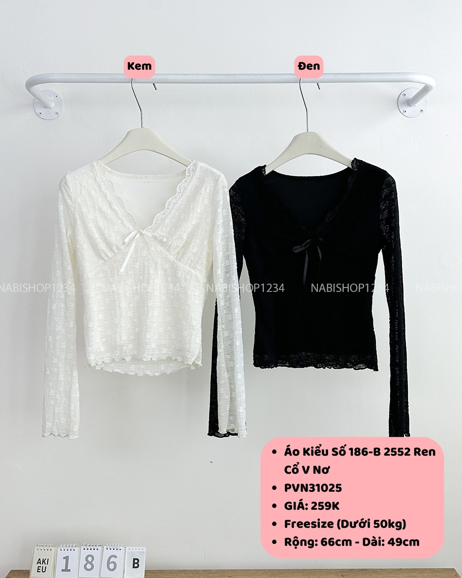 Áo Kiểu Số 186-B 2552 Ren Cổ V Nơ