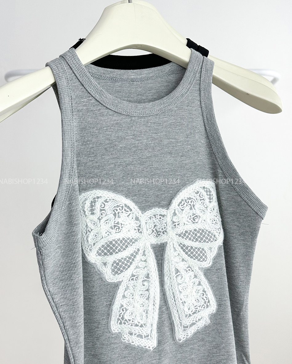 Áo Croptop Số 198-D 3095 3 Lỗ Thêu Nơ