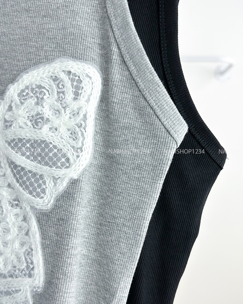 Áo Croptop Số 198-D 3095 3 Lỗ Thêu Nơ