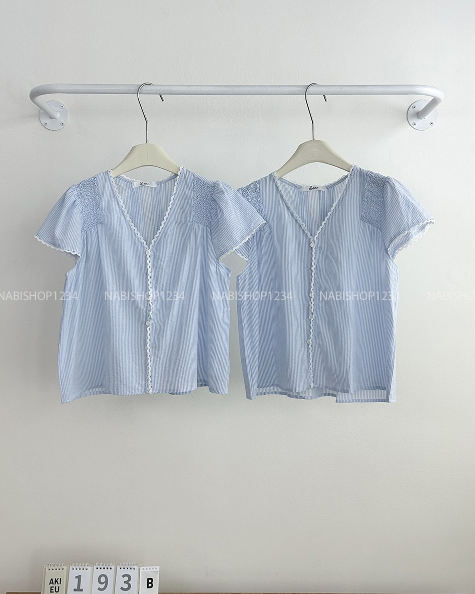 Áo Kiểu Số 193-B Tay Hến Sọc Viền Ren