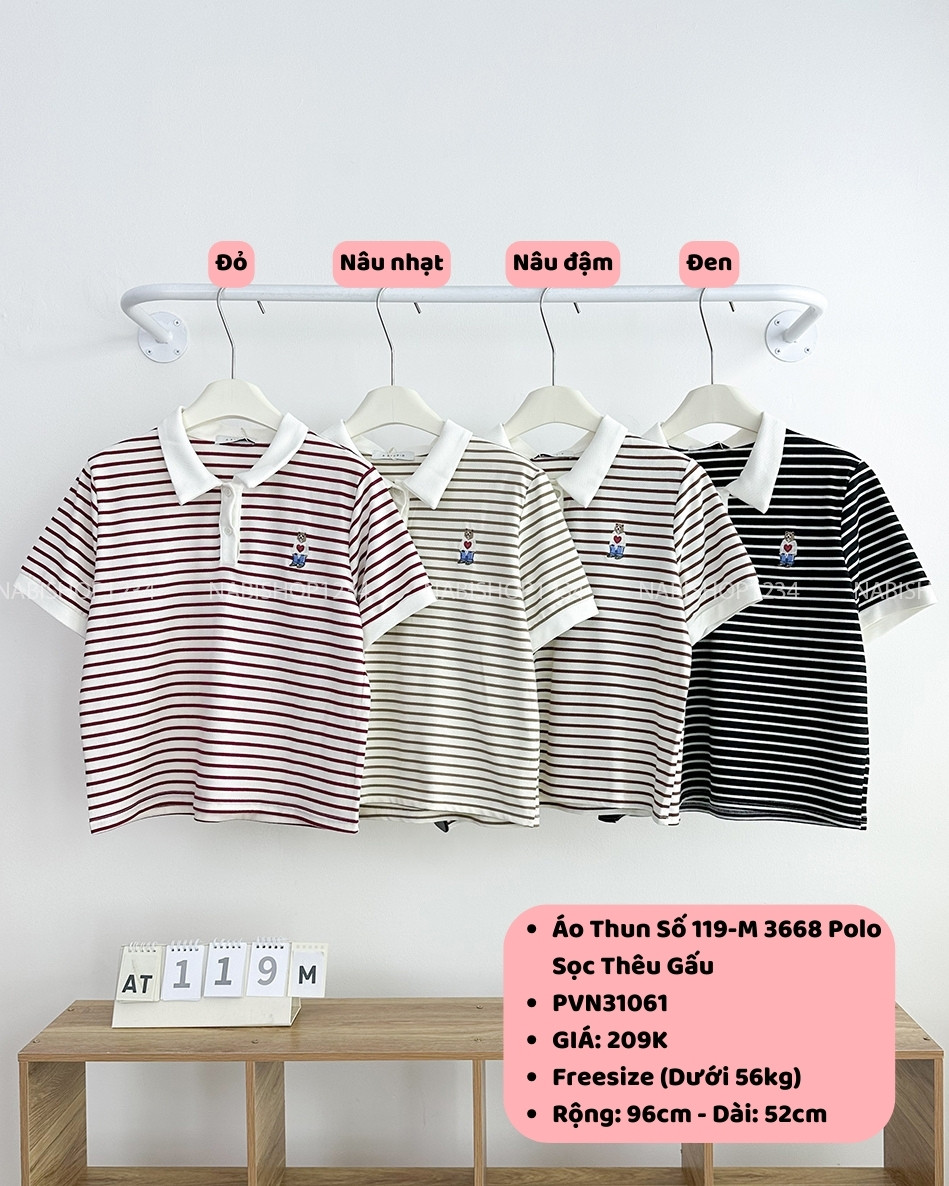 Áo Thun Số 119-M 3668 Polo Sọc Thêu Gấu